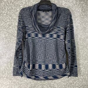 Notations Women's Blue & Gray Ikat Boho Cowl Neck Sweater - Size XL - Lagenlook